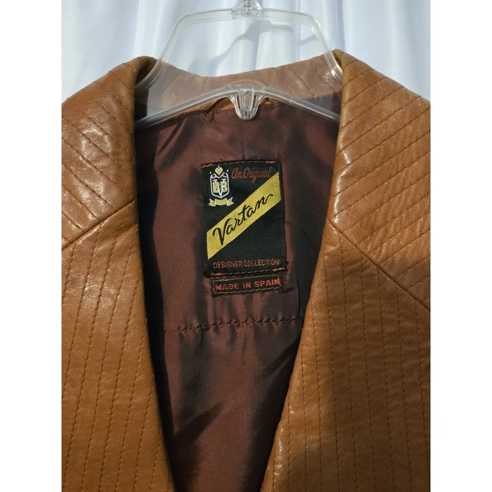 Vartan Designer Collection Vintage Camel Leather Jacket Blazer Coat Size 38 RARE